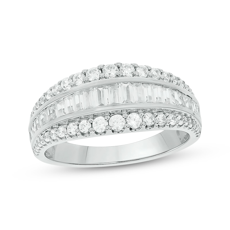 Baguette & Round-Cut Diamond Three-Row Anniversary Band 1 ct tw White Gold Plated