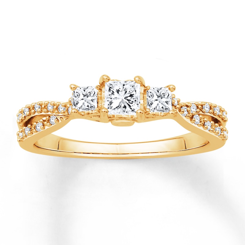 Diamond Engagement Ring 1/2 cttw Princess/Round Yellow Gold Plated
