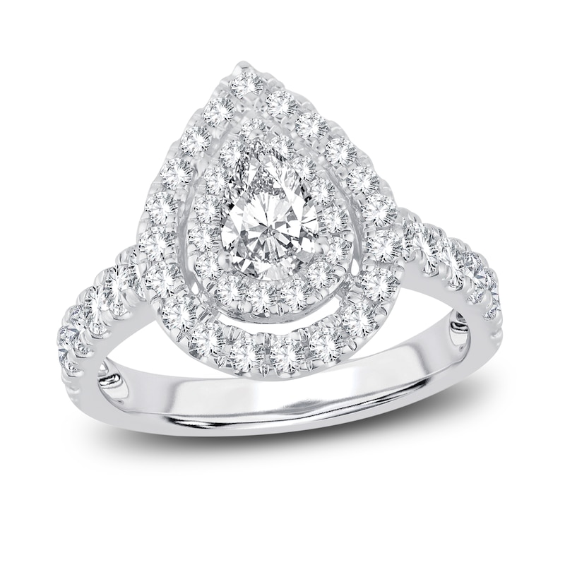 Multi-Diamond Engagement Ring 1-1/2 ct tw Pear & Round-cut White Gold Plated