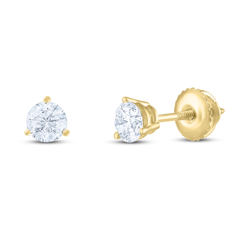 THE LEO Diamond Solitaire Earrings 3/4 ct tw Round-cut Yellow Gold Plated