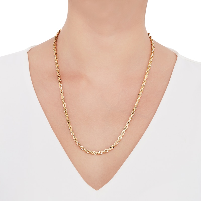 Solid Glitter Rope Chain Necklace 4.4mm Yellow Gold Plated 22"