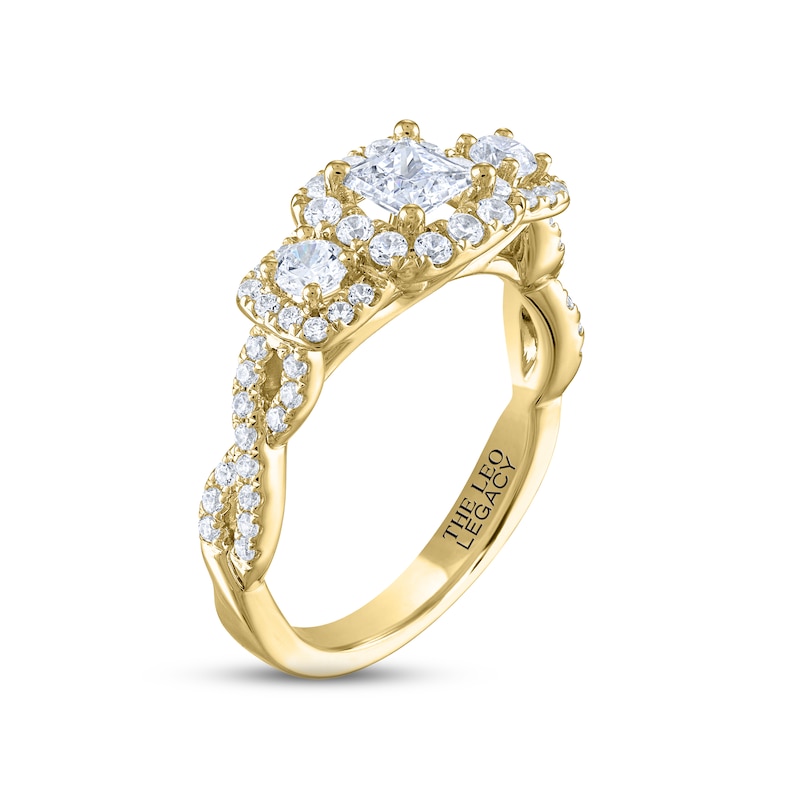 THE LEO Legacy Lab-Created Diamond Princess & Round-Cut Three-Stone Engagement Ring 1 ct tw Yellow Gold Plated