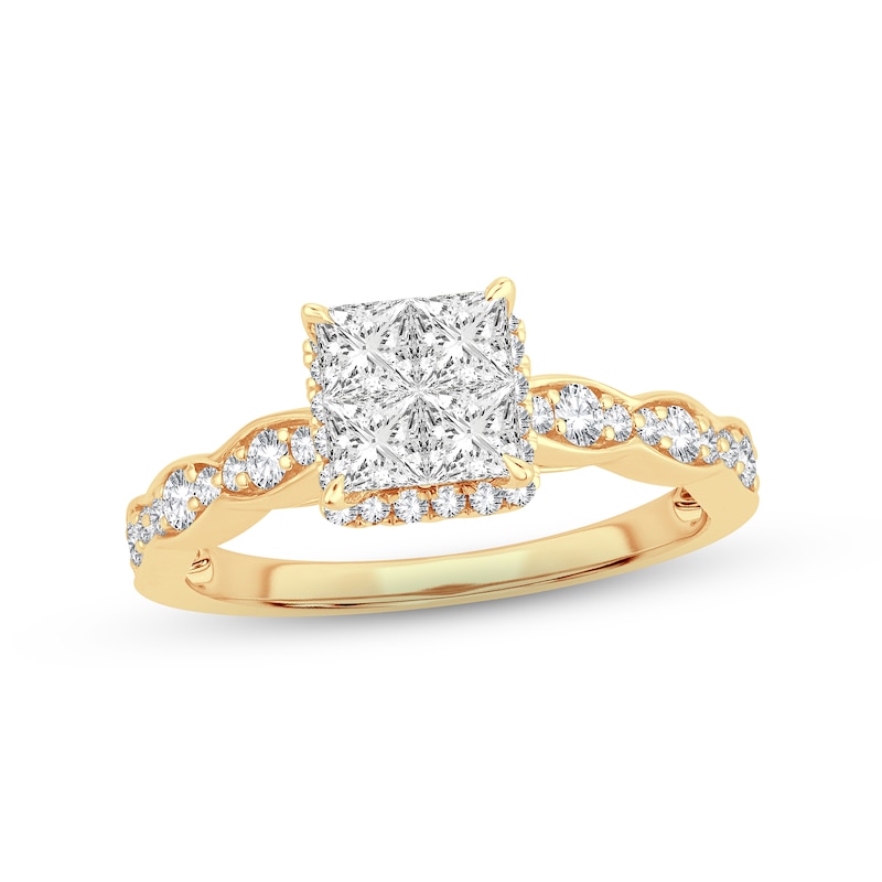 Multi-Diamond Engagement Ring 1 ct tw Princess & Round-cut Yellow Gold Plated