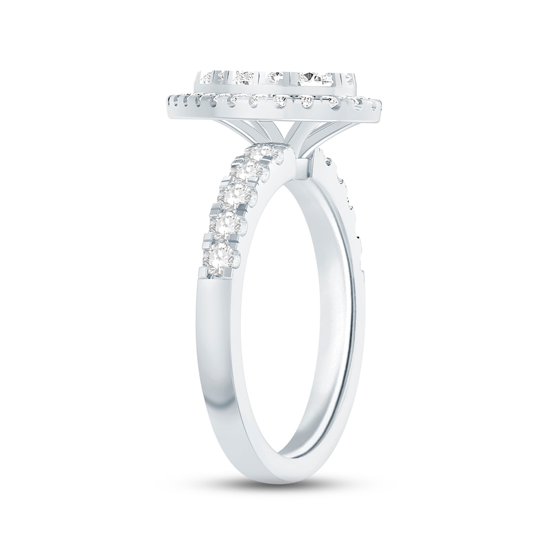 Multi-Diamond Engagement Ring 1-3/8 ct tw Round-cut White Gold Plated