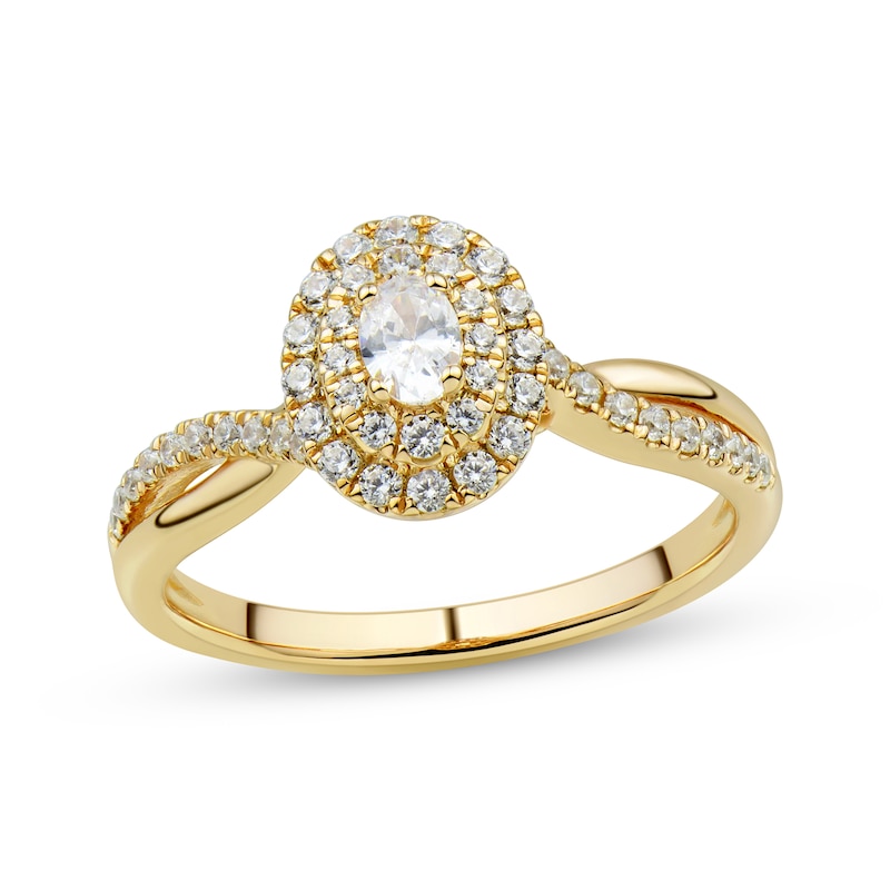 Oval & Round-Cut Diamond Engagement Ring 1/2 ct tw Yellow Gold Plated