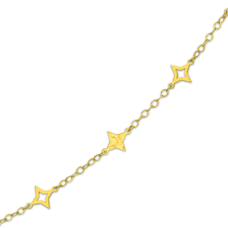 Four-Point Star Station Necklace Yellow Gold Plated 18"