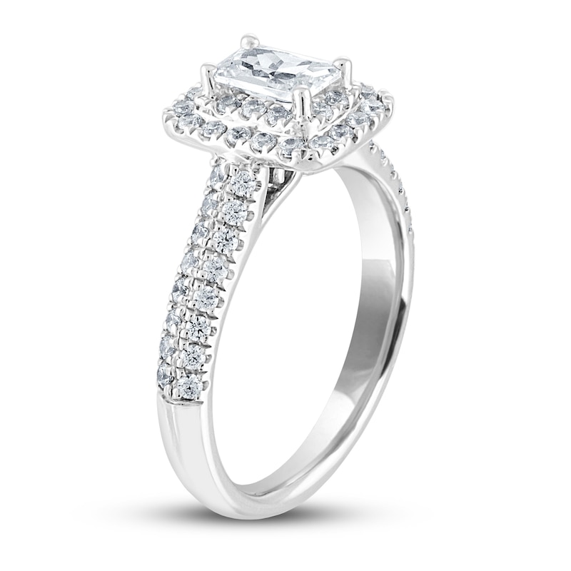 THE LEO Diamond Engagement Ring 1 ct tw Emerald & Round-cut White Gold Plated