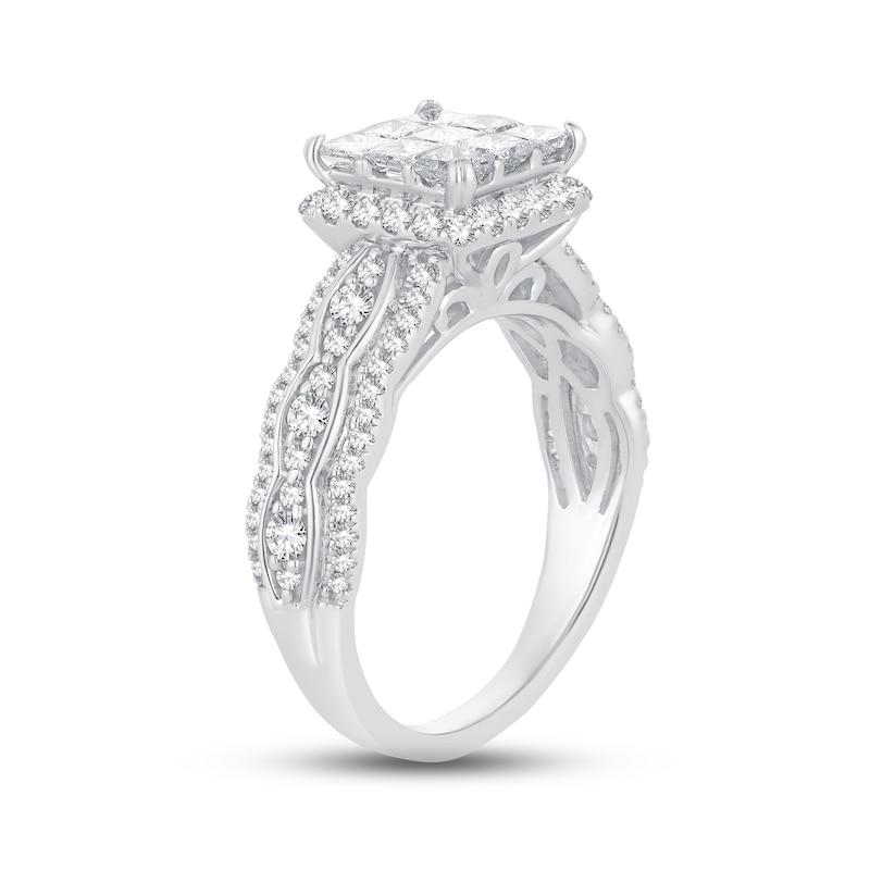 Diamond Engagement Ring 1-1/2 ct tw Princess & Round-cut White Gold Plated