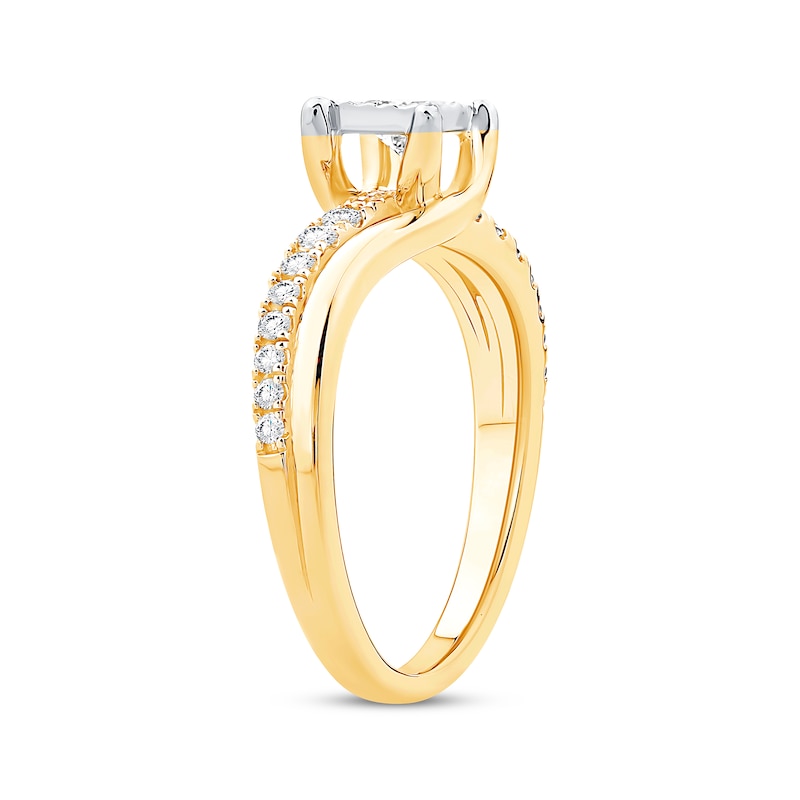 Princess & Round-Cut Diamond Engagement Ring 3/8 ct tw Two-Tone Gold Plated