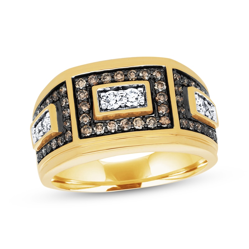 Men's Brown & White Diamond Wedding Band 1 ct tw Round-cut Yellow Gold Plated