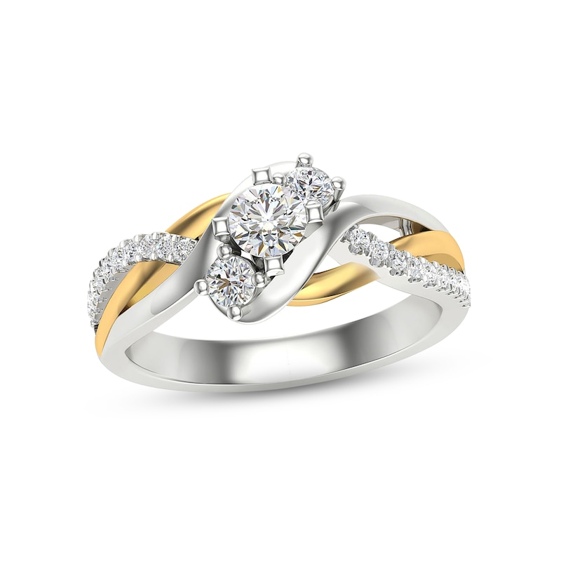 Diamond Three-Stone Engagement Ring 5/8 ct tw Round-cut Two-Tone Gold Plated