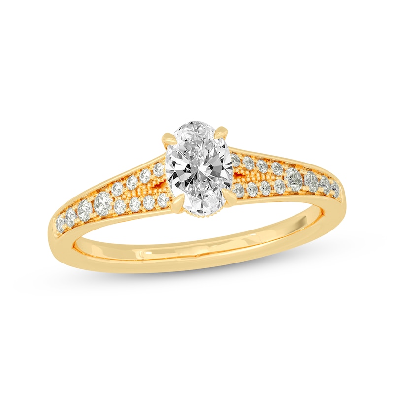 Oval & Round-Cut Split-Shank Engagement Ring 3/4 ct tw Yellow Gold Plated