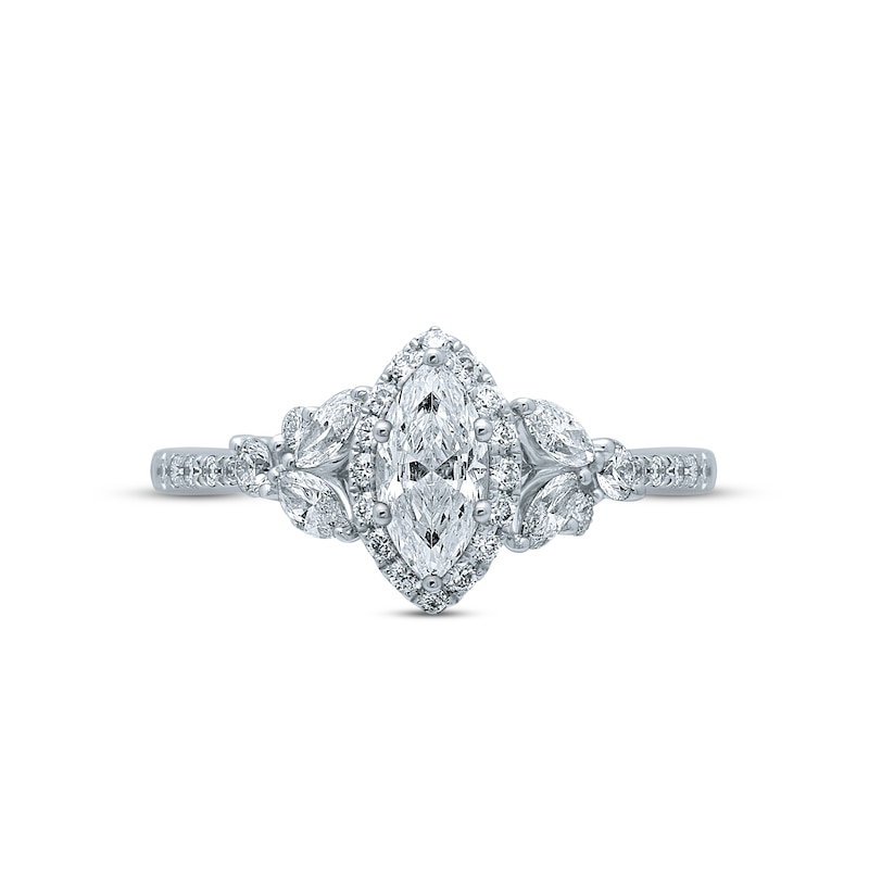 Monique Lhuillier Bliss Diamond Engagement Ring 1-1/8 ct tw Marquise & Round-cut White Gold Plated