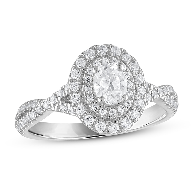 Diamond Enagagment Ring 3/4 ct tw Oval & Round-cut in White Gold Plated