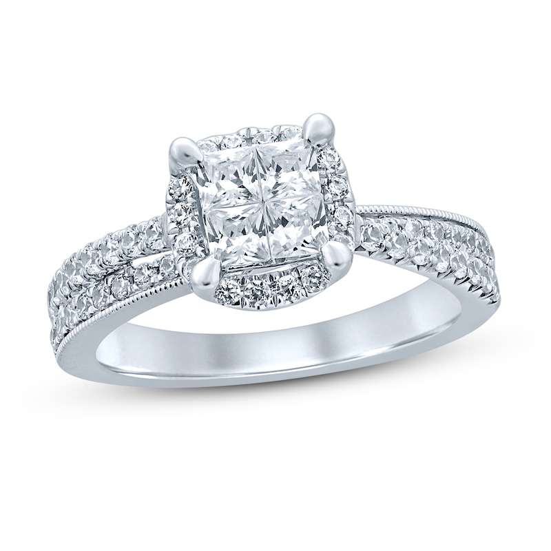 Diamond Engagement Ring 1 ct tw Princess & Round White Gold Plated