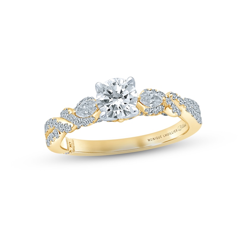 Monique Lhuillier Bliss Diamond Engagement Ring 1-1/8 ct tw Round & Marquise-cut Two-Tone Gold Plated