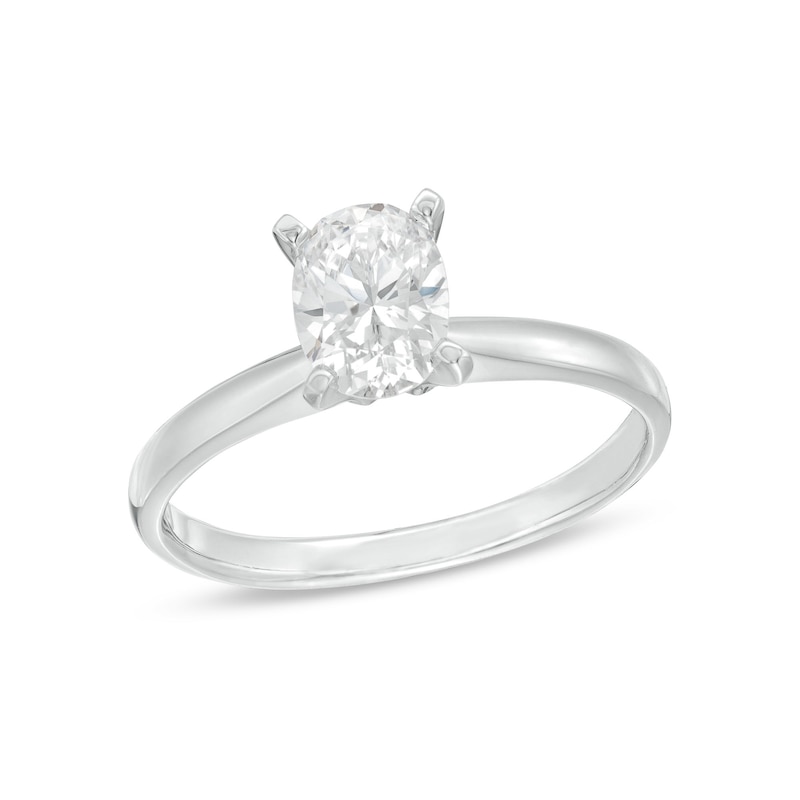 Certified Diamond Solitaire Ring 1 ct Oval White Gold Plated