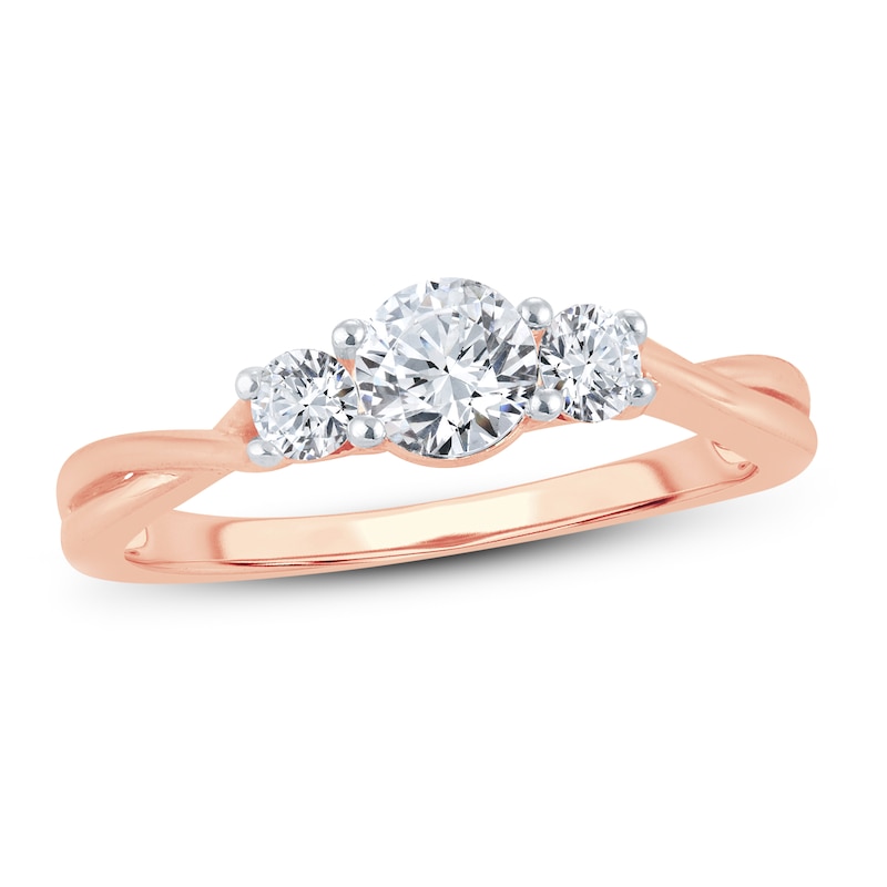 3-Stone Diamond Engagement Ring 3/4 ct tw Round-cut Rose Gold Plated