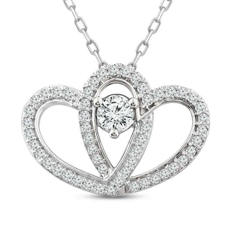 Two as One Diamond Heart Necklace 1/2 ct tw Round-Cut White Gold Plated 18"