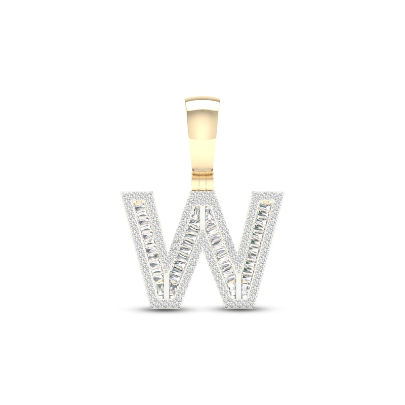Diamond W Initial Charm 5/8 ct tw Baguette & Round-cut Yellow Gold Plated