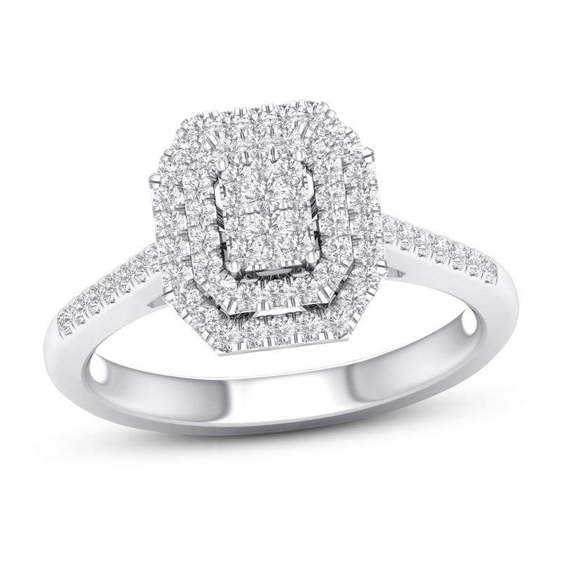 Diamond Engagement Ring 3/8 ct tw Round-cut White Gold Plated