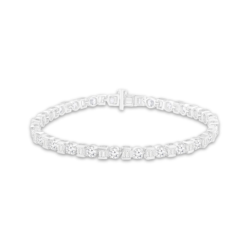 Baguette & Round-Cut Diamond Tennis Bracelet 5 ct tw White Gold Plated 7.25"