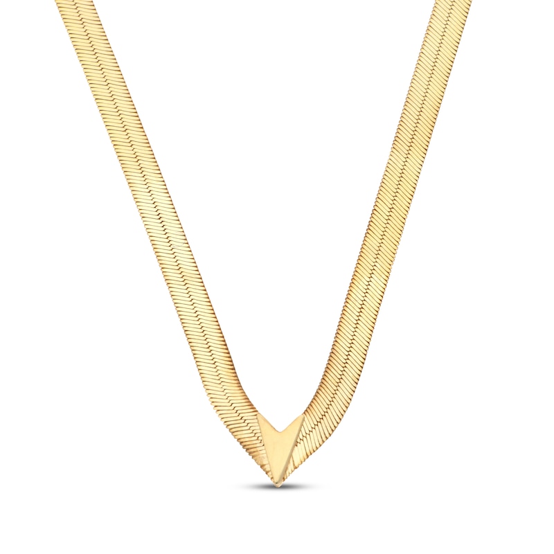 Herringbone V Necklace Yellow Gold Plated 17"