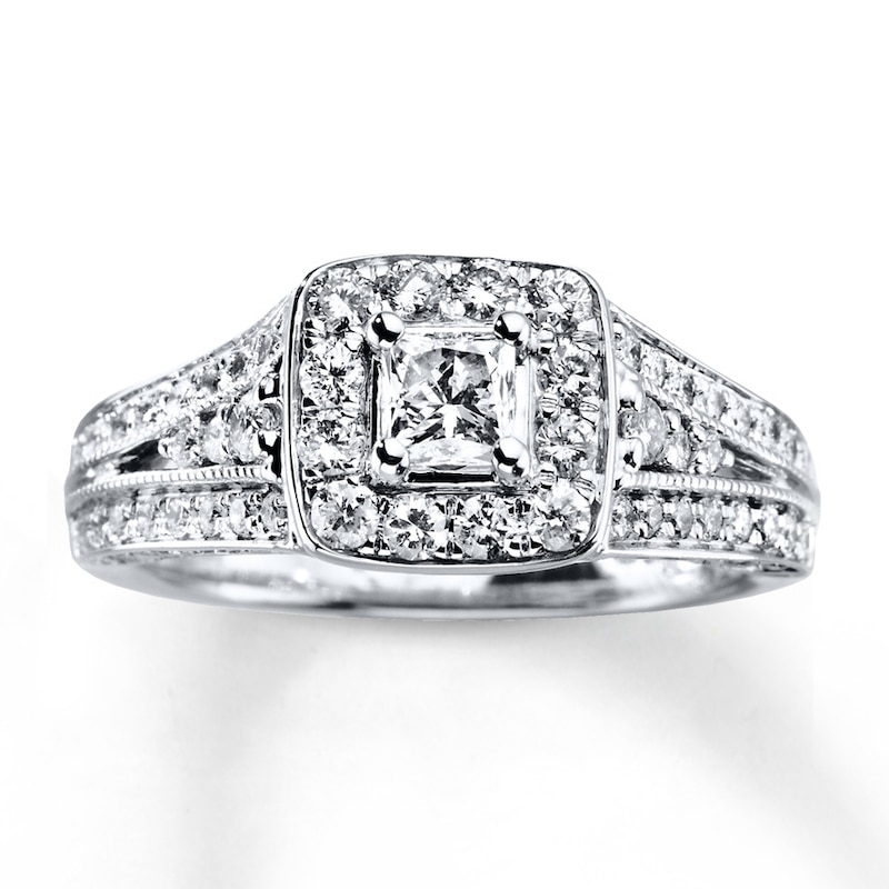 Diamond Engagement Ring 1 ct tw Princess-cut White Gold Plated