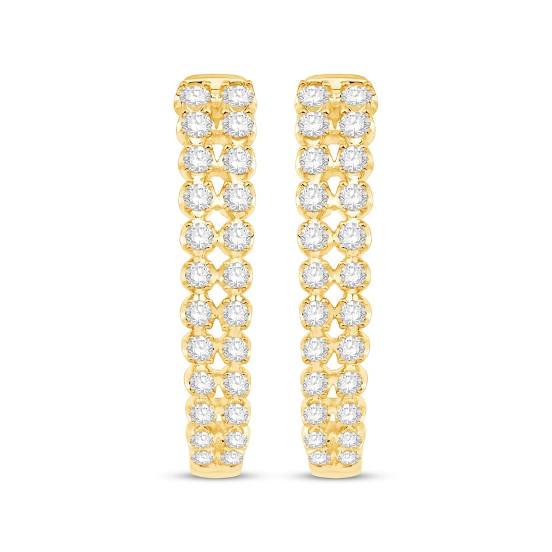 Diamond Two-Row Hoop Earrings 1 ct tw Yellow Gold Plated