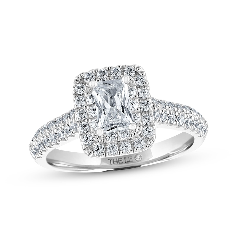 THE LEO Diamond Engagement Ring 1 ct tw Emerald & Round-cut White Gold Plated