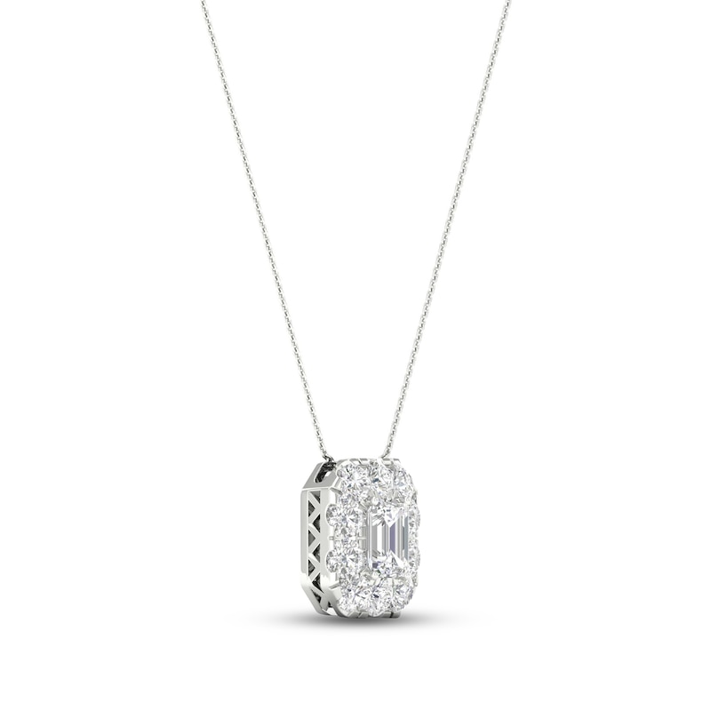 Diamond Necklace 2 ct tw Emerald & Round-cut White Gold Plated 18"