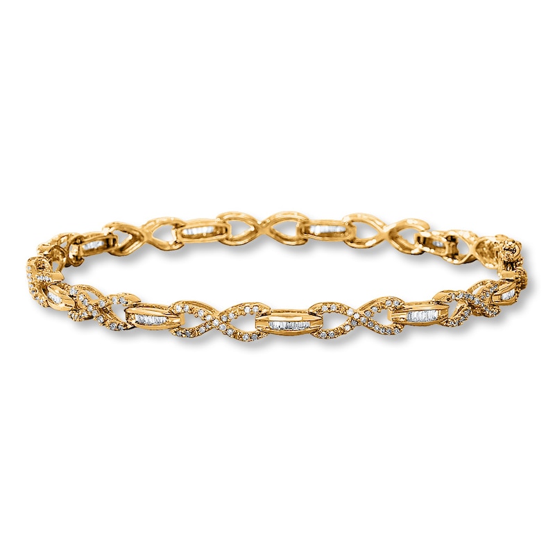 Diamond Infinity Bracelet 1 cttw Baguette & Round Yellow Gold Plated 7.25"
