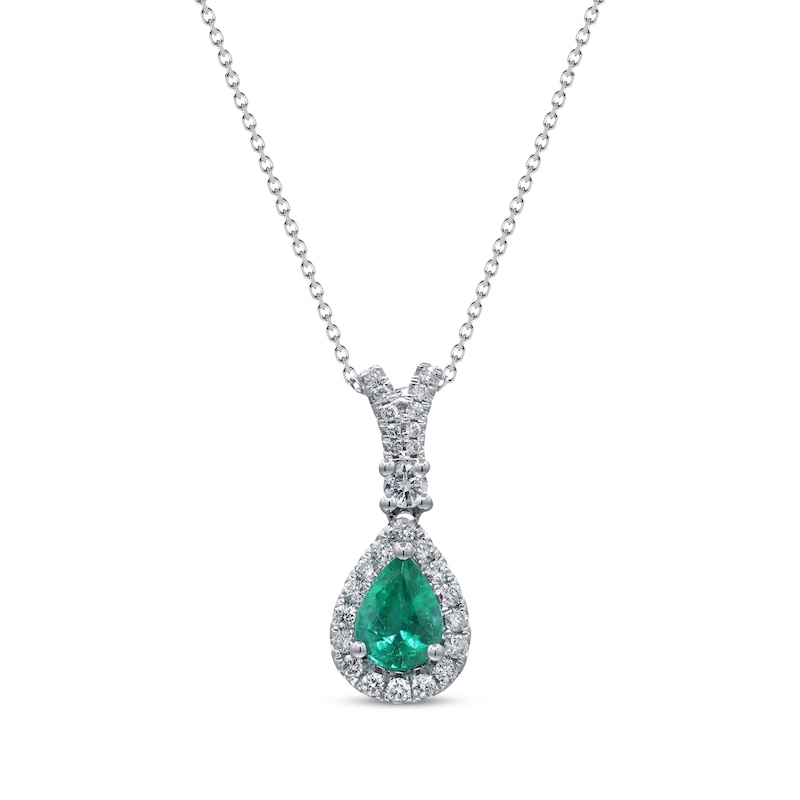 Pear-Shaped Emerald & Diamond Drop Necklace 1/2 ct tw White Gold Plated