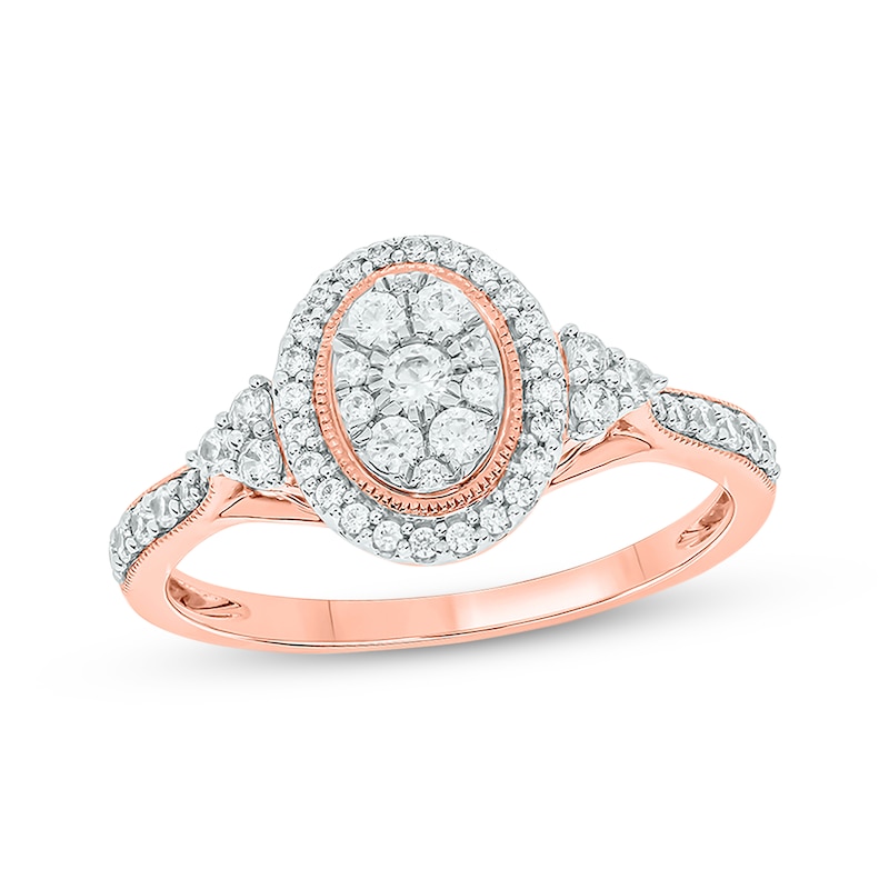 Round-Cut Multi-Diamond Center Oval-Shaped Engagement Ring 1/2 ct tw Rose Gold Plated