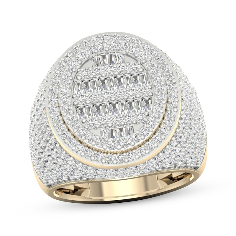 Men's Baguette & Round-Cut Diamond Ring 3 ct tw Yellow Gold Plated