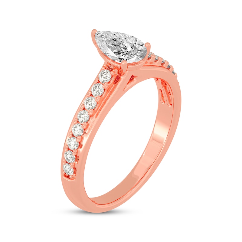 Pear-Shaped & Round-Cut Diamond Engagement Ring 3/4 ct tw Rose Gold Plated