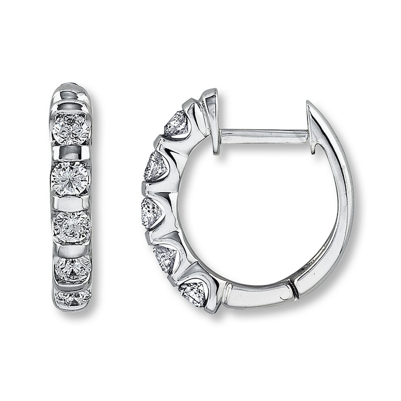 Diamond Hoop Earrings 1 ct tw White Gold Plated