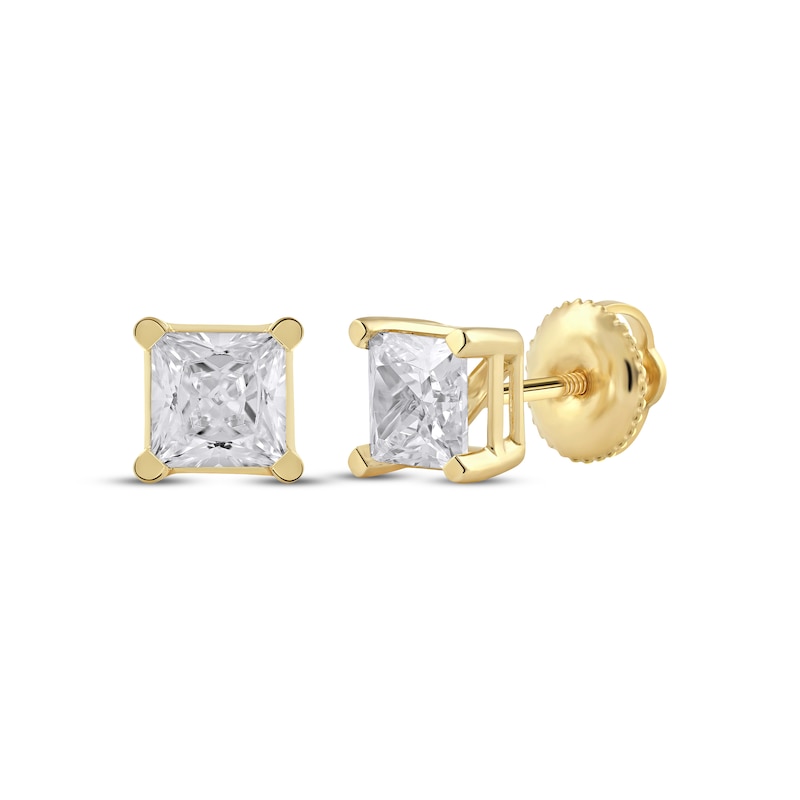 Lab-Created Diamonds by Princess-Cut Solitaire Stud Earrings 1-1/2 ct tw Yellow Gold Plated