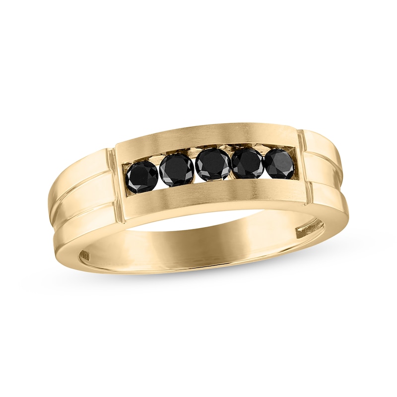 Men's Black Diamond Satin-Finish Wedding Band 1/2 ct tw Yellow Gold Plated