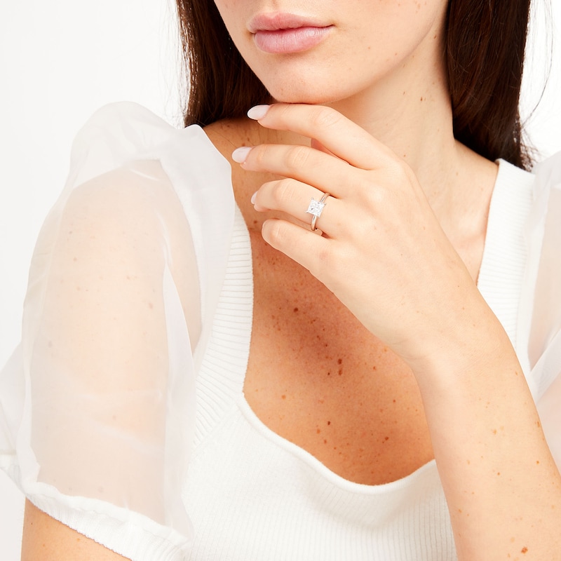 Certified Diamond Solitaire Engagement Ring 1-1/2 ct Princess White Gold Plated