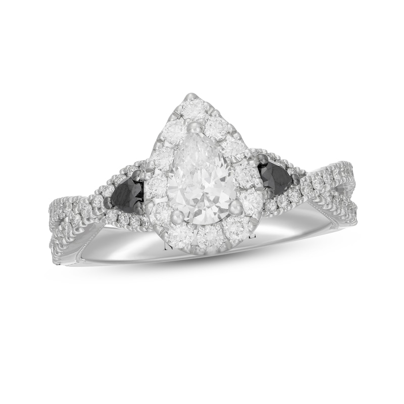 Neil Lane White & Black Diamond Engagement Ring 1-1/8 ct tw Pear & Round-cut White Gold Plated