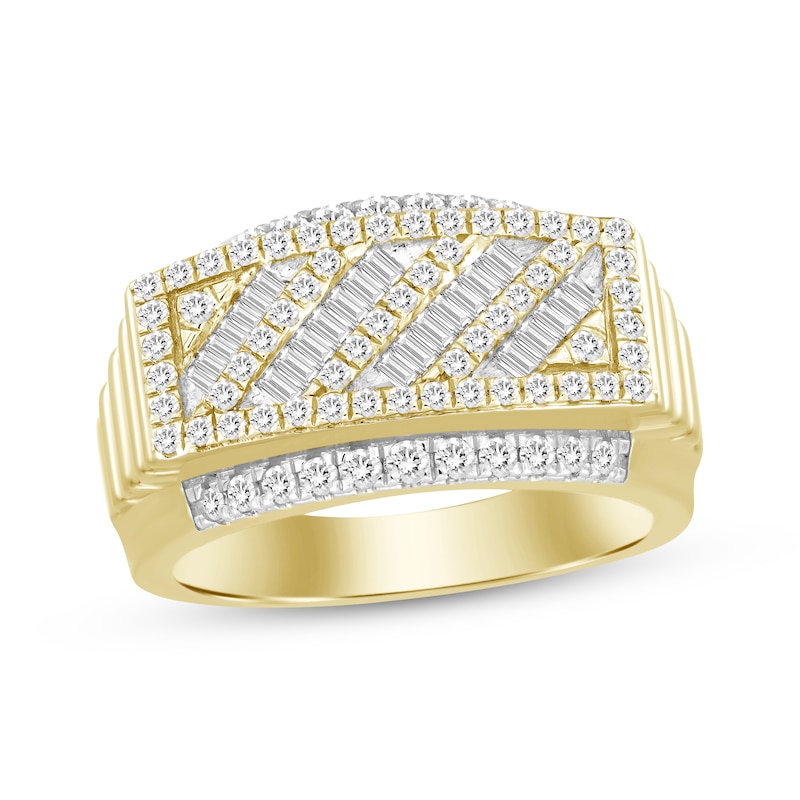 Men's Baguette & Round-Cut Diamond Diagonal Ring 1 ct tw Yellow Gold Plated