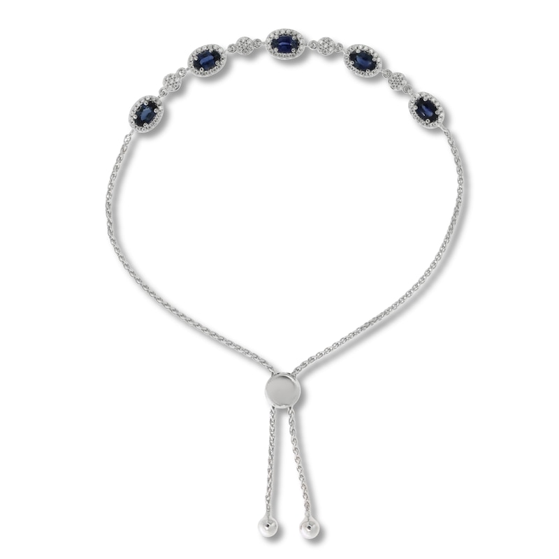 Blue Sapphire Bolo Bracelet 3/8 ct tw Diamonds White Gold Plated 6.5"