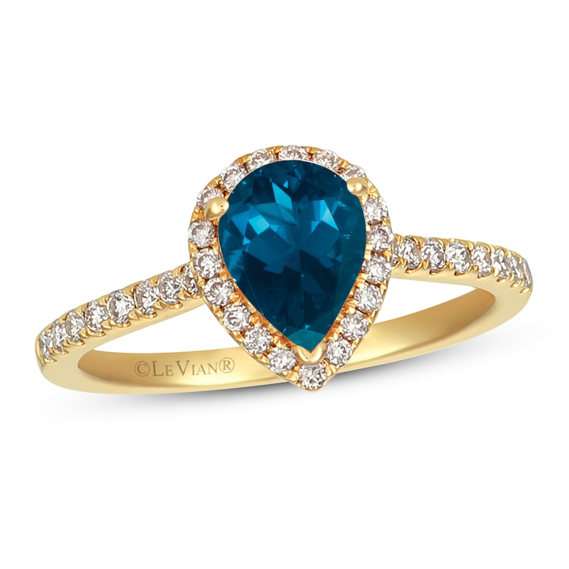 Le Vian Blue Topaz & Diamond Ring 1/3 ct tw Honey Gold Plated