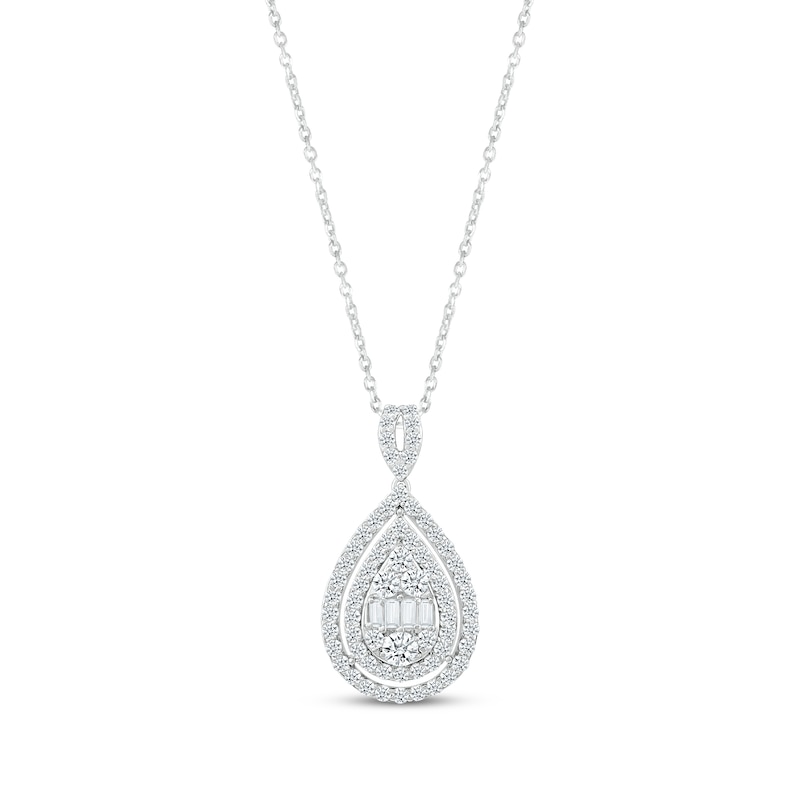 Diamond Teardrop Necklace 1 ct tw Round & Baguette-cut Silver Plated 18"