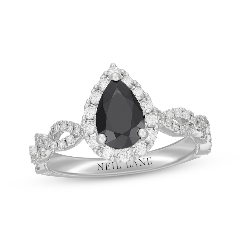 Neil Lane Black & White Diamond Engagement Ring 1-1/2 ct tw Pear & Round-cut White Gold Plated