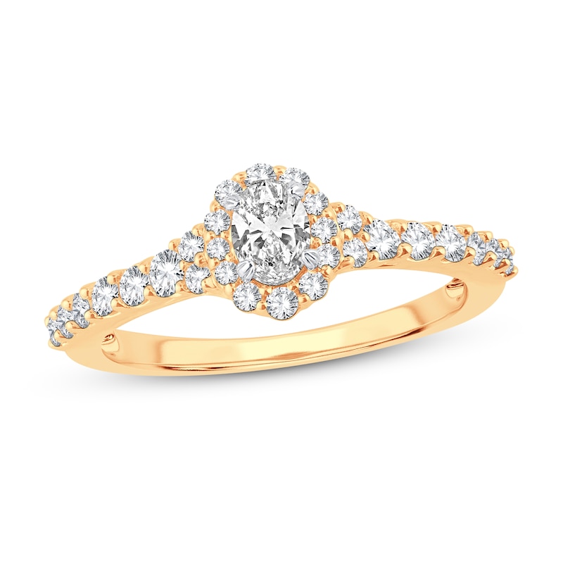 Diamond Engagement Ring 1/2 ct tw Oval & Round Yellow Gold Plated