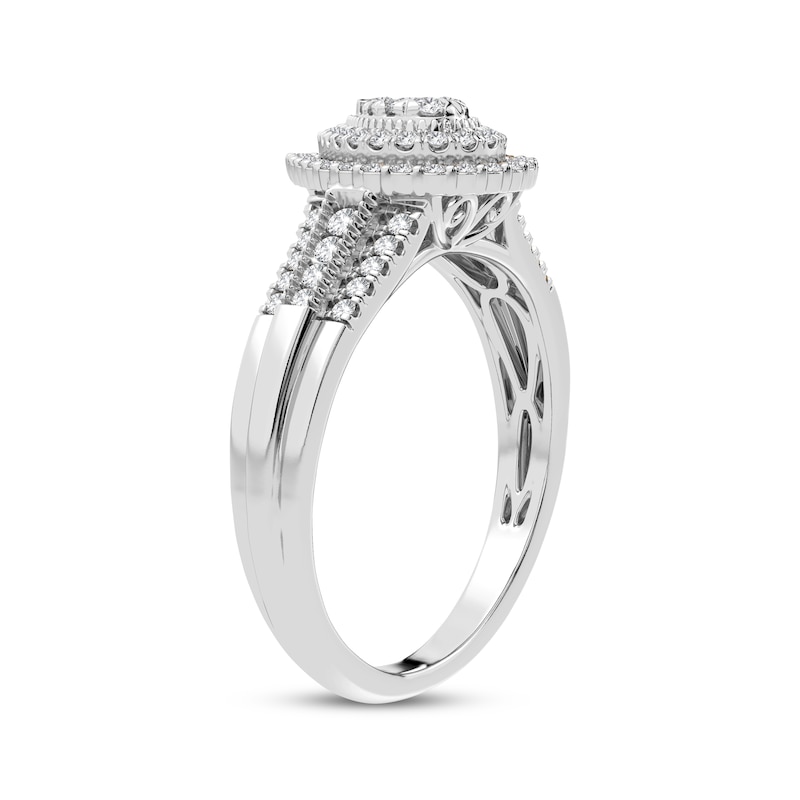 Multi-Diamond Center Pear Engagement Ring 1/3 ct tw Round-cut White Gold Plated