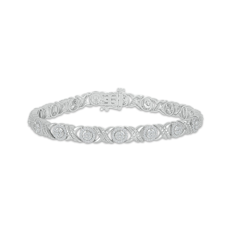 Round-Cut Diamond XO Link Tennis Bracelet 1 ct tw Silver Plated 7.25”