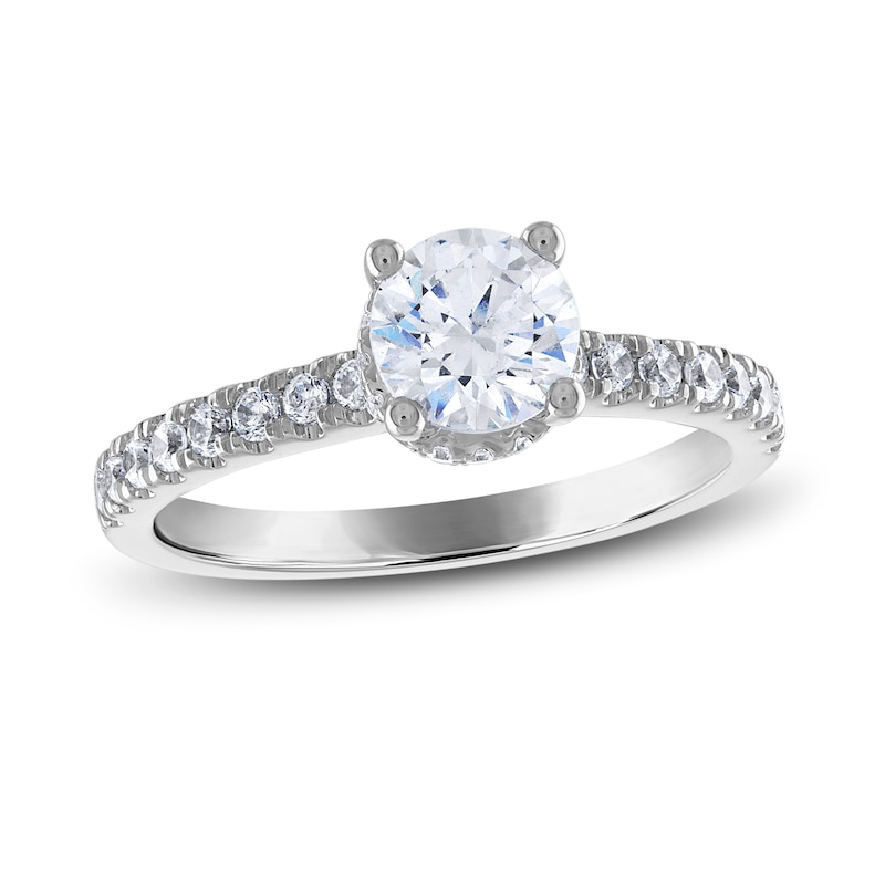 Diamond Engagement Ring 1-1/3 ct tw Round-cut White Gold Plated